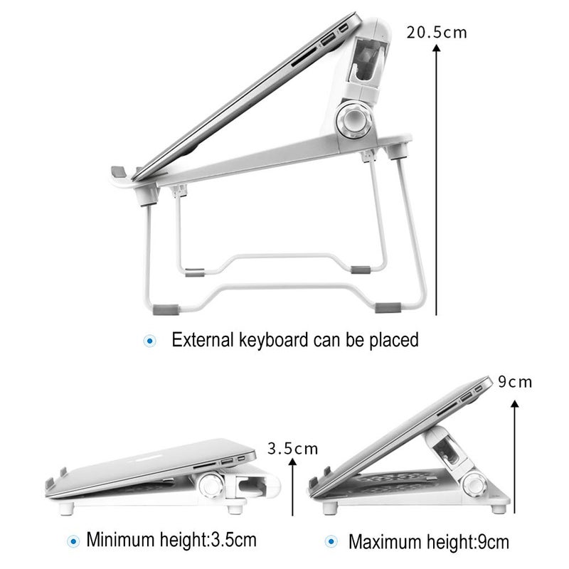 COOSKIN Lightweight Ventilated Laptop Desk Stand with Adjustable Phone Stand Holder Foldable & Portable Riser Compatible 13-17 inch Notebook Base Holder (White) - Image 2